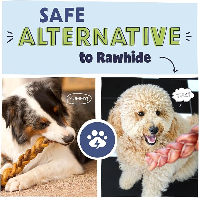 Pawstruck Natural 12” Braided Bully Sticks for Dogs - Tough, Long-Lasting, Rawhide-Free, Low Odor, Healthy Single Ingredient Chew Treat for Aggressive Chewers - 10 Count - Packaging May Vary