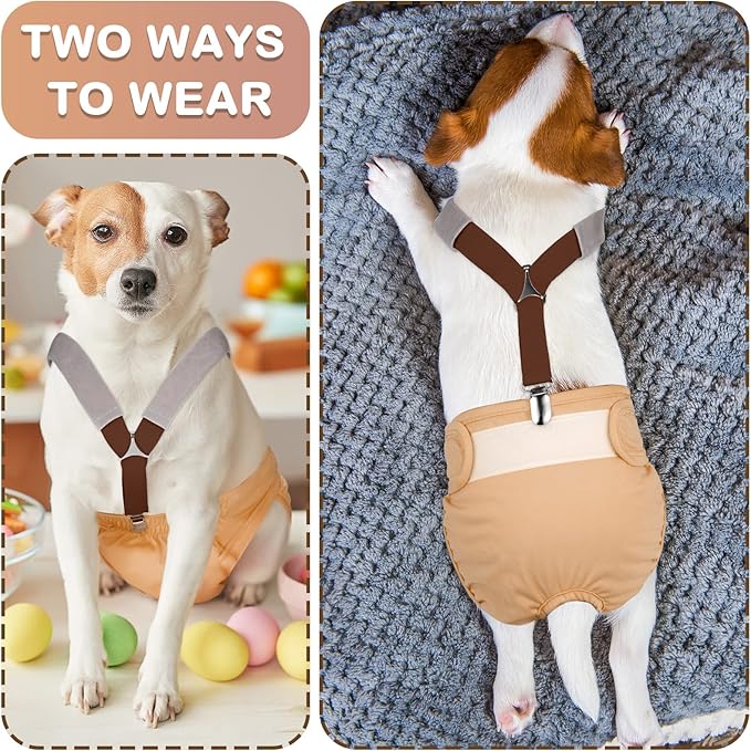 Saintrygo 2 Pcs Dog Suspenders for Diapers Female Male Belly Bands Canine Harness Keep Diaper on Your Pet for Small Medium and Large Dogs(Black, Brown,Medium)
