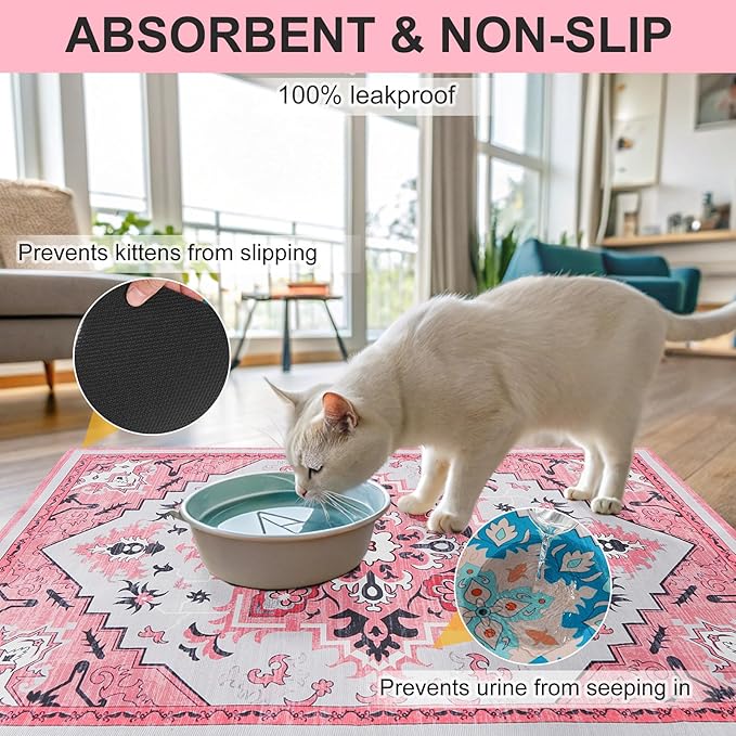 BEAUTYZOO Cat Litter Mat Litter Trapping Mat, 20"x 28" Litter Box Mat, Waterproof Kitty Litter Mat, Non-Slip Litter Rug Mats Pads for Floor Scatter Control, Soft on Paws & Easy to Clean, Pink