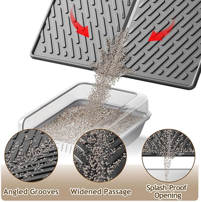Cat Litter Mat with Grooves & Raised Edge, Urineproof/Waterproof, Litter Scattering Control, Easy to Clean (31 * 24in-Black-2 Pack)