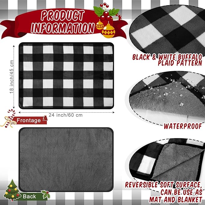 2 Pcs Large Self Warming Cat Pad Self Heating Cat Mat Bed Dog Crate Pet Blankets Thermal Heated Bed Mat for Outdoor Indoor Newborn Kittens Puppies Dog(Black and White Plaid,24 x 18)