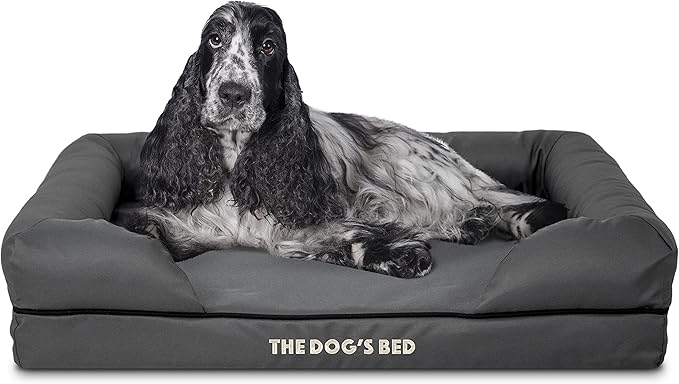 The Dog’s Bed Medium Oxford Grey, Memory Foam, Pain Relief: Arthritis, Hip & Elbow Dysplasia, Post Surgery, Lameness, Supportive, Calming, Waterproof Washable Cover, Veterinary Approved