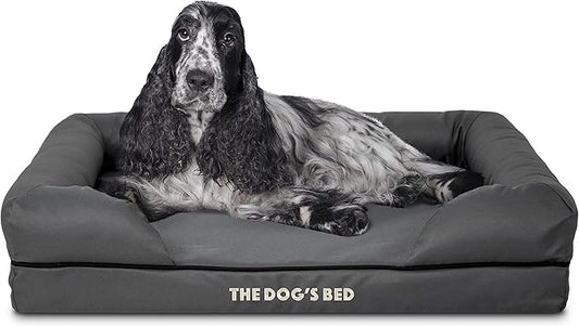 The Dog’s Bed Medium Oxford Grey, Memory Foam, Pain Relief: Arthritis, Hip & Elbow Dysplasia, Post Surgery, Lameness, Supportive, Calming, Waterproof Washable Cover, Veterinary Approved