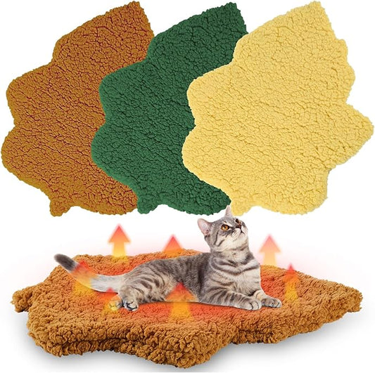 3 Pack Self Warming Cat Dog Bed Leaf Shape Self Heating Pet Mat Non Electric Washable Thermal Sleeping Pad Plush Heated Pet Mat for Crate Floor Indoor Outdoor(Mixed Colors,Medium-18 x24)