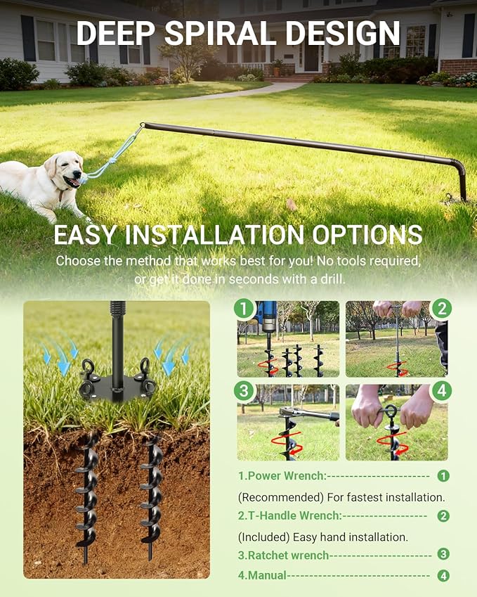 Tether Tug Outdoor Dog Toy, 31"-78" Tug of War Dog Toy with Safety Pole Cover, 3 Replaceable Ropes & Spiral Ground Anchor - 4 Durable Spring Pole Interactive Pull Toy for Large Medium Small Dogs