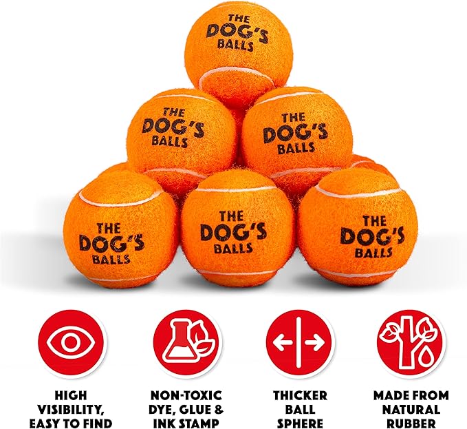 The Dog's Balls, Dog Tennis Ball, Orange 12-Pack,Strong Toy for Agility Training, Puppy Training, Play, Exercise & Fetch, 2.5 Inch Diameter