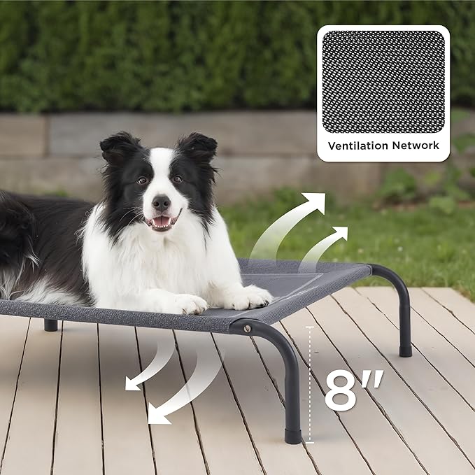 Bedsure Outdoor Elevated Dog Bed Large Sized Dog, Portable Indoor & Outdoor Cooling Raised Cot Pet Hammock Bed with Skid-Resistant Feet, Frame with Breathable Mesh, Brown, 49 inches