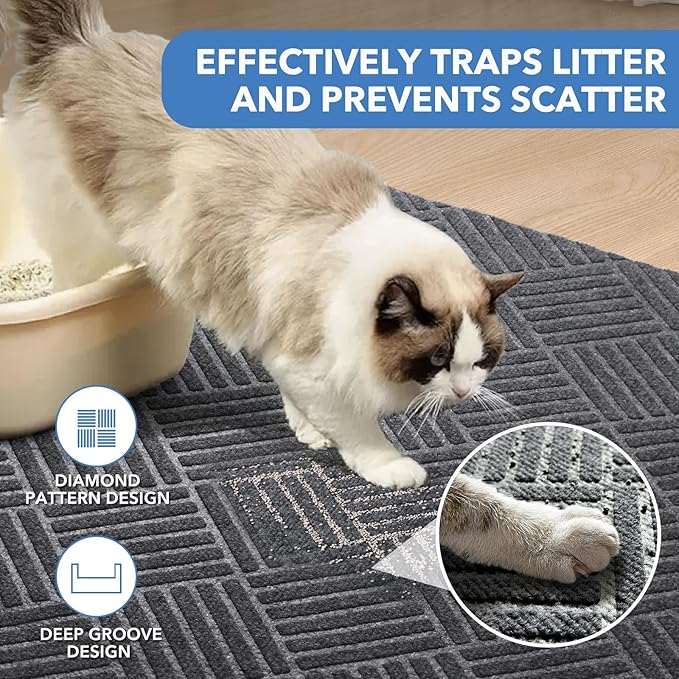 Extra Large Cat Litter Mats,Jumbo Cat Litter Trapping Mats,| Washable Litter Box Mats, Leak-Resistant, Non-Slip Backing,Quick Dry,Cut ToFit,Size 47''x31.5' (extra large)