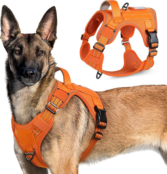 rabbitgoo Tactical Dog Harness for Large Dogs, No Pull Military Service Vest with Handle & Molle, Easy Control for Training Walking, Adjustable Reflective Straps, Orange, XL