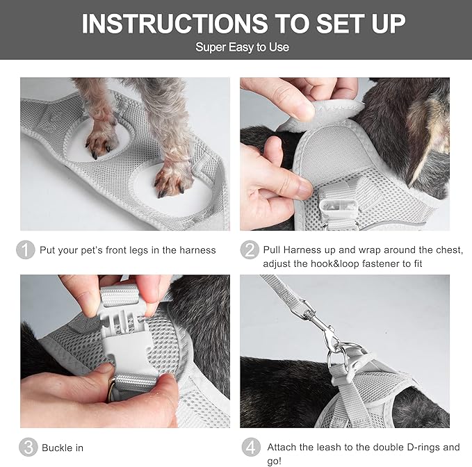 Fida Cat Harness and Leash Set for Walking Kitten and Puppy, Escape Proof Kitten Harness with Breathable Lightweight Soft Mesh, Adjustable Reflective Step-in Design for Kitten and Puppy.(XXXS, Grey)