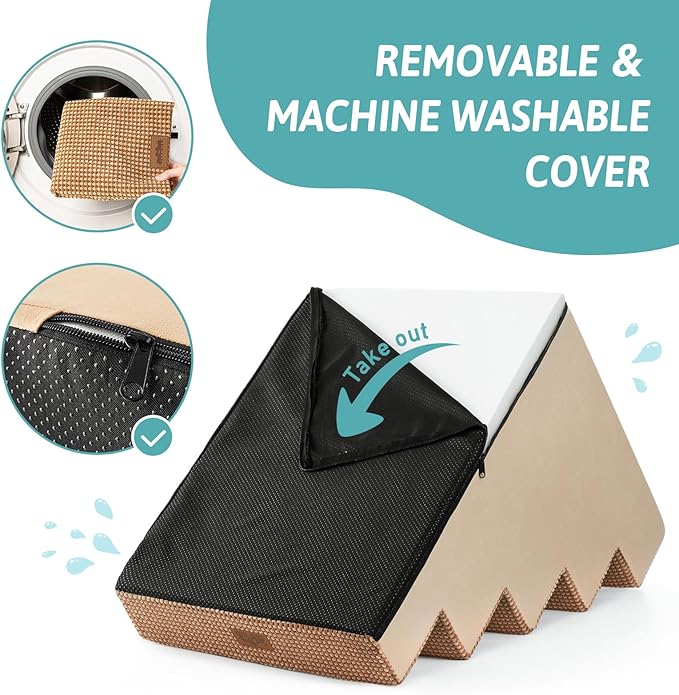 Dog Stairs for Small Dogs, 19.7" Extra Wide Right-Angle Pet Stairs for Couch and Beds, Anti-Slip Dog Steps for Old Cats and Lowrider, 19.7x29.5x23.6 inch, Light Brown