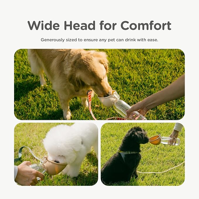 Portable Dog Water Bottle Bowl, for Travel, for Outdoor Activities, BPA Free Silicone Body, Easy to Clean, Dishwasher Safe, Carabiner Included (Ivory)