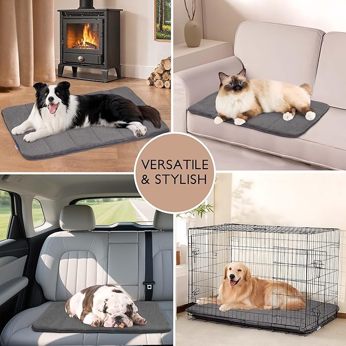 Dog Crate Pad for Medium Dogs - 30x20 Orthopedic Dog Bed with Memory Foam, Washable Water-Resistant Soft Pet Mat with Non-Slip Bottom, Grey