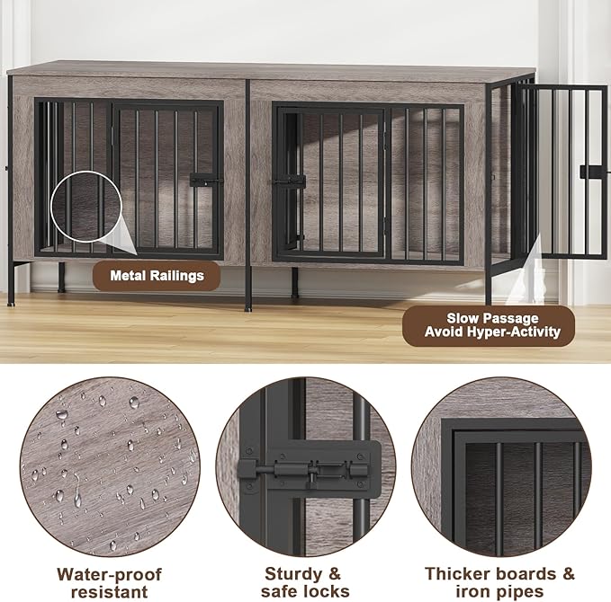 EasyCom Dog Crate Furniture for 1 or 2 Dogs, Heavy Duty Single/Double Dog Crates for Small/Medium/Large Dogs, Dog Kennel Furniture Indoor as TV Stand, Small Size 55.12" L(0-20 Pounds), Oak Grey