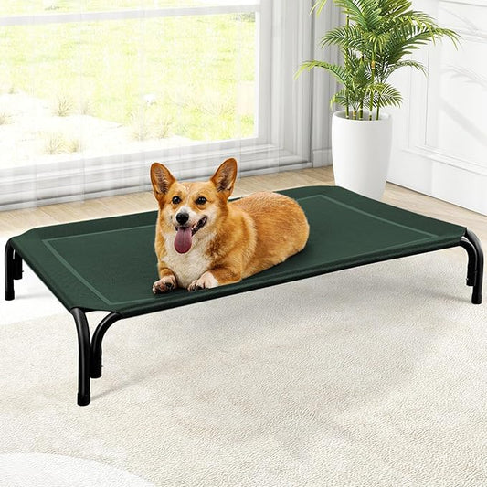 Elevated Dog Bed, Raised Outdoor Dog Bed for Medium Sized Dogs, Portable Cooling Pet Cot with Breathable & Washable Mesh, Indoor & Outdoor Pet Hammock with Skid-Resistant Feet.