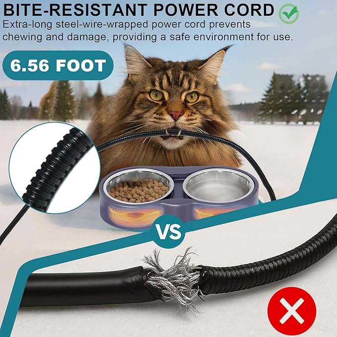 Pet Heated Bowl for Cat Dog, Freeze-Proof Warming Animal Food Feeder with Anti-Chew Cord,Waterproof & Thermostat Heating Bowls Removeable, (2 x 23 fl oz, Purple)