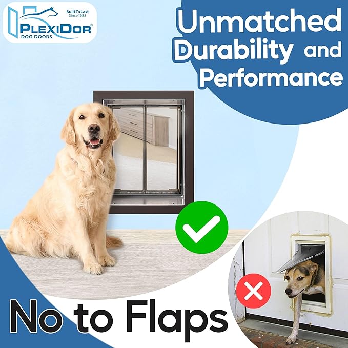Plexidor Bronze Wall Mount Pet Doors for Cats and Dogs - Energy Efficient - Security Friendly (Large Plus)