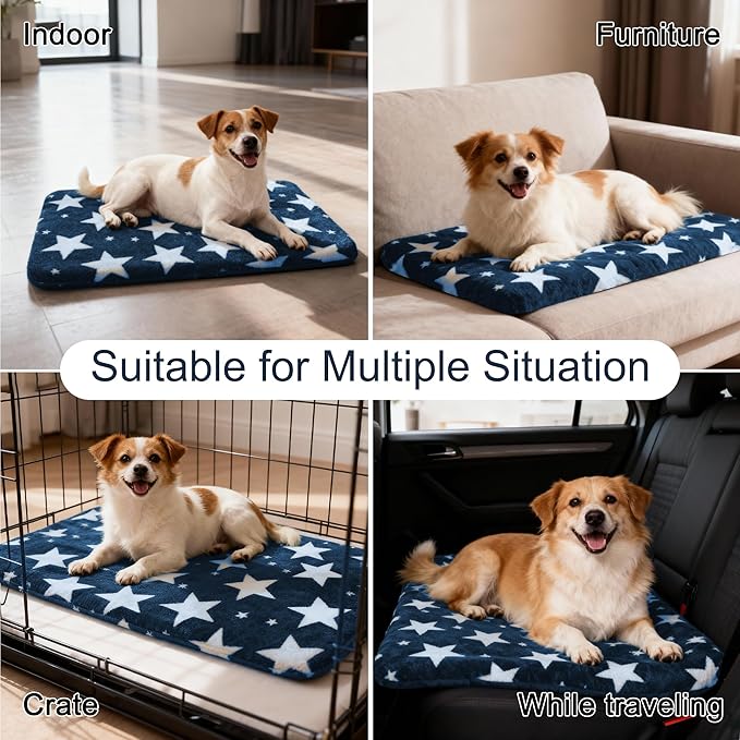 Washable Dog Bed Plush Orthopedic Outdoor Crate Mat with Non-Slip Bottom,Luxe Soft Kennel Pad for Pets, Cozy Cage Cushion & Pet Sleeping Mattress Large Sized,Medium,Small Dogs,30 x 20 inch,Blue