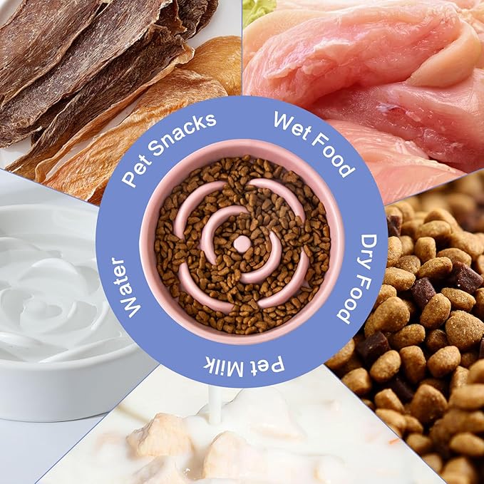 6'' Ceramic Slow Feeder Dog Bowls - Petal Shape Modern Dog Food Dish for Cats and Small Breed Dogs, Puzzle Maze Bowl to Slow Down Eating, Anti-Gulping, Dishwasher & Microwave Safe, Pink