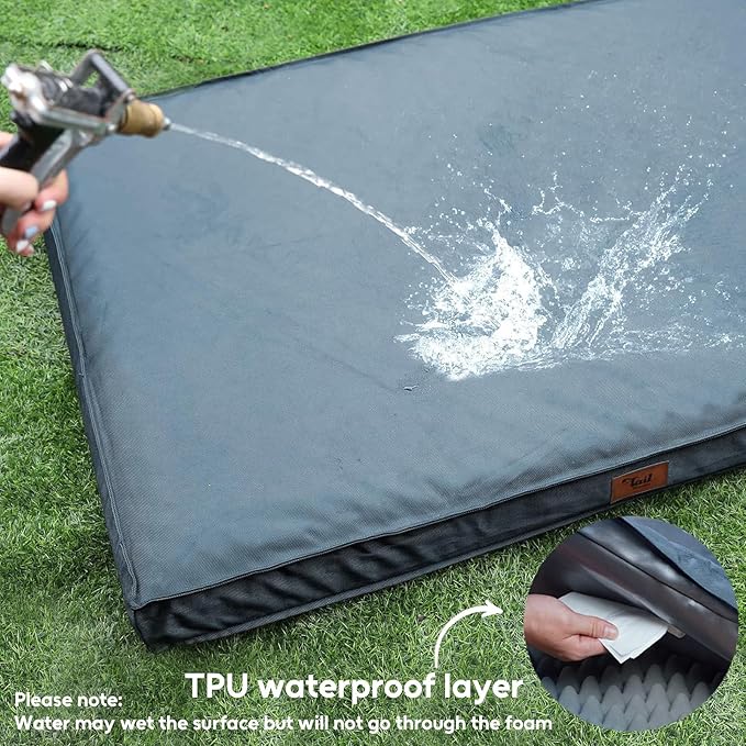 Outdoor Orthopedic Dog Bed for Medium Dogs & Cats, Waterproof Flat Pet Mat with Egg Crate Foam & Washable Removable Oxford Cover, 30x20 Inch, Blue