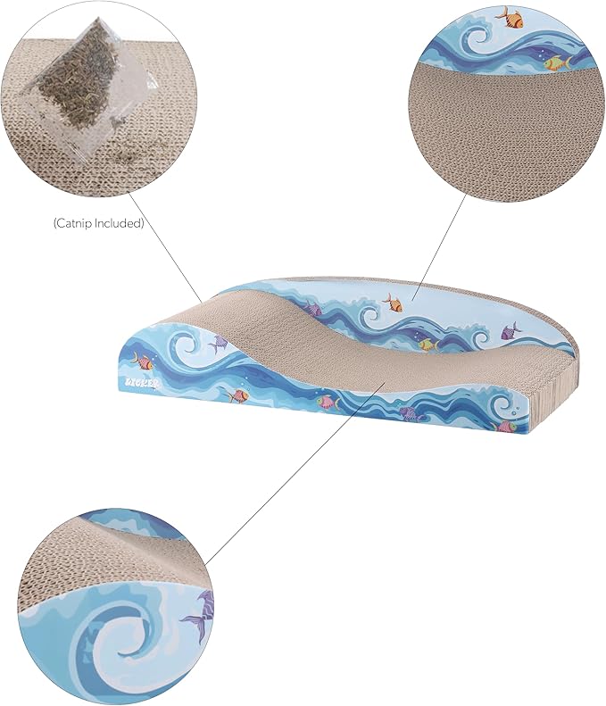 CSR1002A Kokomo 23.75" Coastal Cardboard Lounge Bed Cat Scratcher with Catnip, Blue