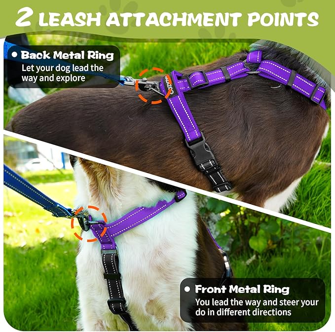 No-Pull Harness,Y-Shaped Design,Buckle-Neck Balance Harness with Reflective Stitching, Ideal for Dog Training and Night Walking, Padded Handle, Durable High-Tensile Nylon-Purple-M