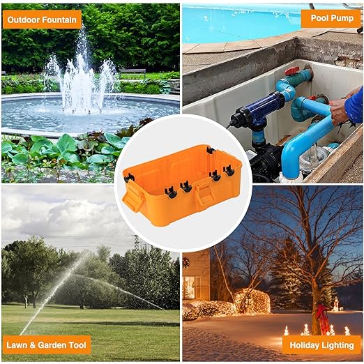 Flemoon Large Outdoor Electrical Box, IP54 Waterproof Outdoor Extension Cord Cover Weatherproof, Protect Outlet, Plug, Socket, Timer, Power Strip, Holiday Light Decoration, Orange