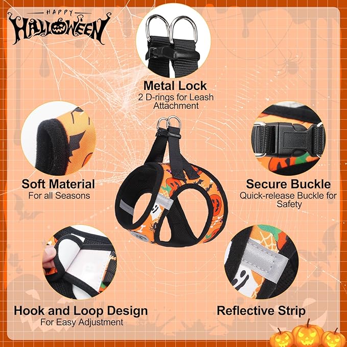 BEAUTYZOO Step in Dog Harness and Leash Set,Floral Pattern Reflective Dog Harness No Pull No Choke Puppy Harness for Small Dogs Cats,Soft Padded Mesh Vest Harnesses for Girl and Boy Pets,Halloween S