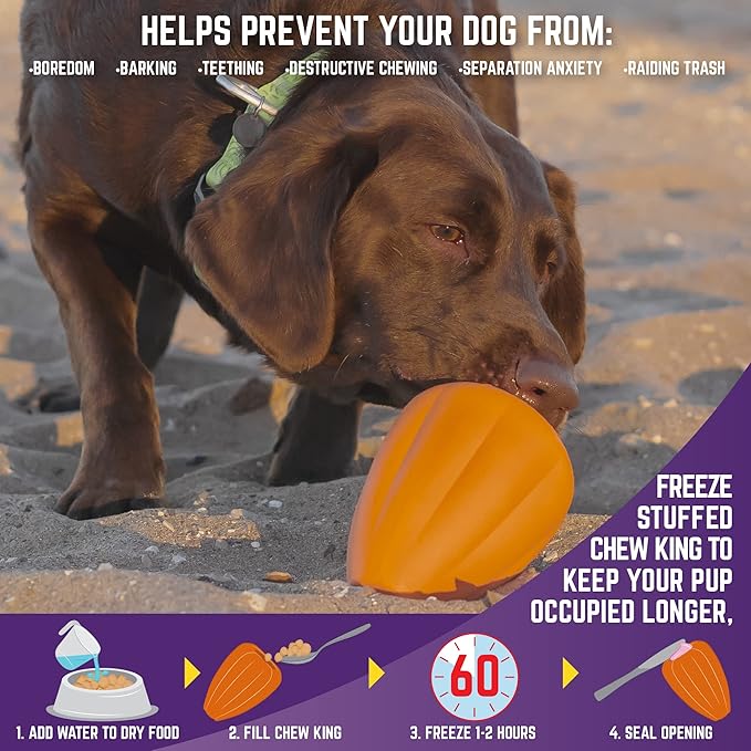 Chew King by Mammoth Premium Treat Dog Toy, Extremely Durable Natural Rubber Toy, Bacon Flavored Dog Treater, Orange X-Large