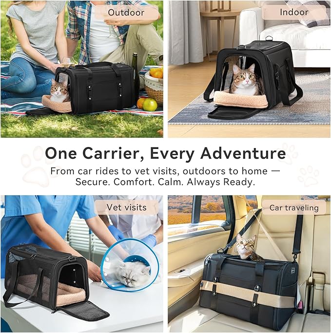 PETSFIT Cat Car Carrier for Medium Cats Dogs, 19"x12"x12" Small Dog Carrier, with Patent Safety Buckles and Escape-Proof Zipper - Safeguarding Car Travel, Vet Visit, Outdoor