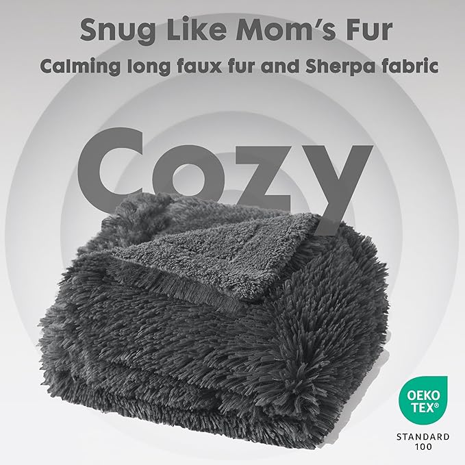 gogobunny Waterproof Dog Blanket for Large Dogs, Cats, Puppy, Reversible Faux Fur Pet Throw Blanket, Washable, Calming Furniture Protection for Sofa Bed (60x80 Inch (Pack of 1), Grey)