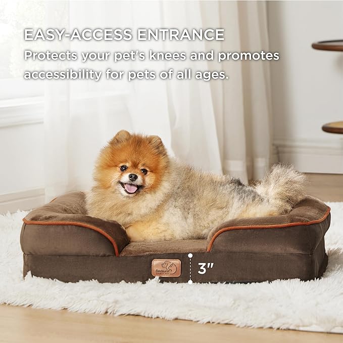 Bedsure Orthopedic Dog Beds for Small Dogs - Washable Small Dog Cat Bed Waterproof, Comfort Pet Couch Sofa with Washable Removable Cover, Pets Bed with Nonskid Bottom, Brown, 24"