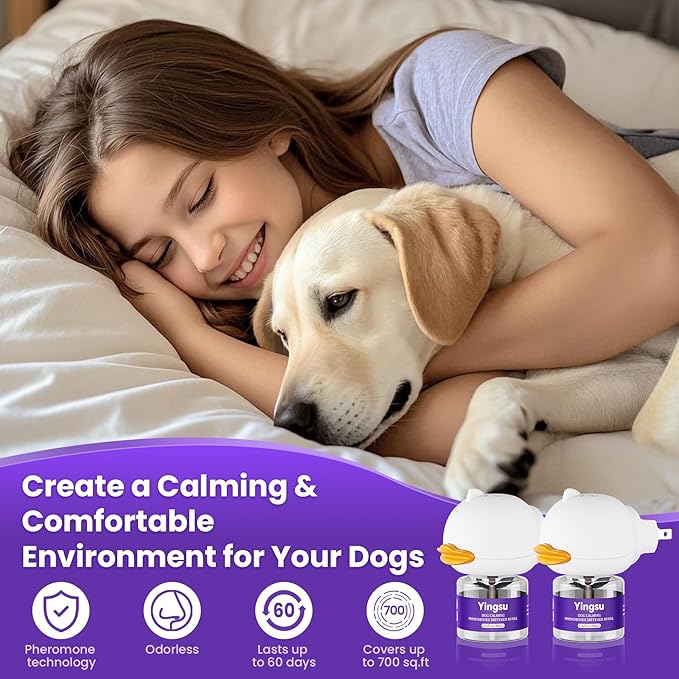 Dog Calming Diffuser, 4 in 1 Puppy Pheromones Calming Diffuser, Relaxing Pheromone for Dogs Relief Stress Anxiety Reduce Aggression Barking, Help Train Dog to Pee, 2 Diffuser 2 Refill(48ml)