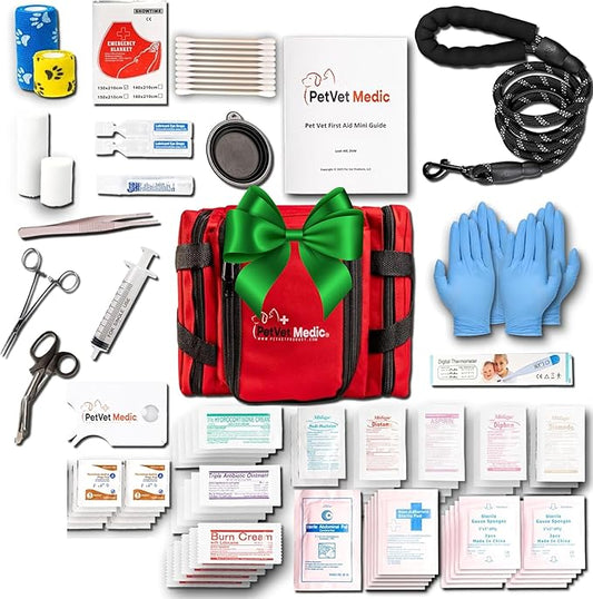 Cat & Dog First Aid Kit - Dog Emergency Kit, Health Supplies & Wound Care -with Thermometer, Bandages for Wounds - Essentials, Travel Bag (Small)