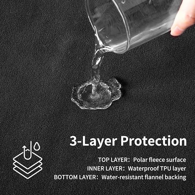 QiyI Waterproof Blanket for Bed King Size, Washable Reversible Bed Cover, Large Leakproof Stain-Resistant Furniture Protector for Travel & Camping, 80"x90", Black/Light Grey