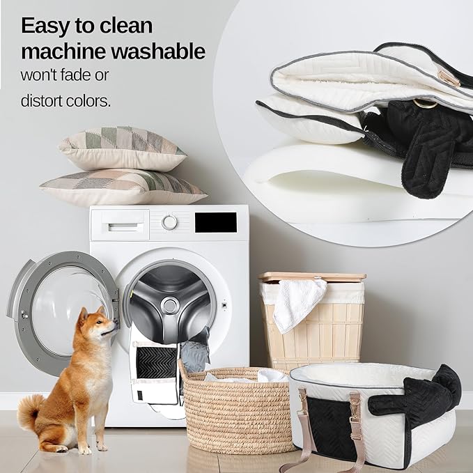 Dog Car Seat for Small Dogs Adjustable Portable Center Console Dog Car Seat Removable Cat Booster Cars Seats - Safety Belt with Cushion Anti-Collapse for Puppy Kitten Up to 15 Lb