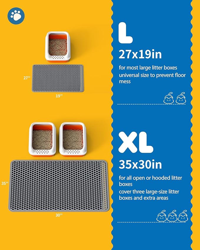 27" x 19" Cat Litter Mats (2-Pack) - Ultra-Large Litter Box Mats with Double Layers, Urine-Proof and Non-Slip Litter Trapping Mats, Easy to Clean Kitty Litter Mats for Floor, Scatter Control, Grey