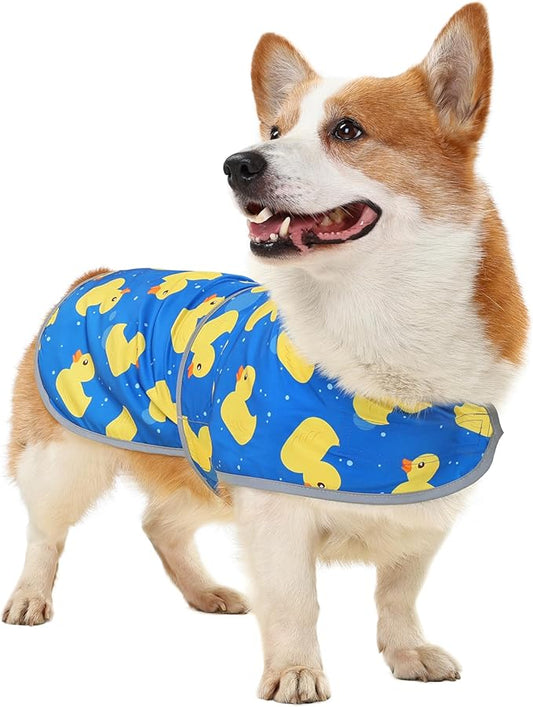 Dog Raincoats for Large Dogs Waterproof Hooded Rain Jacket with Reflective Strips Leash Hole & Poncho Adjustable Fit (ShinyDuck,L)