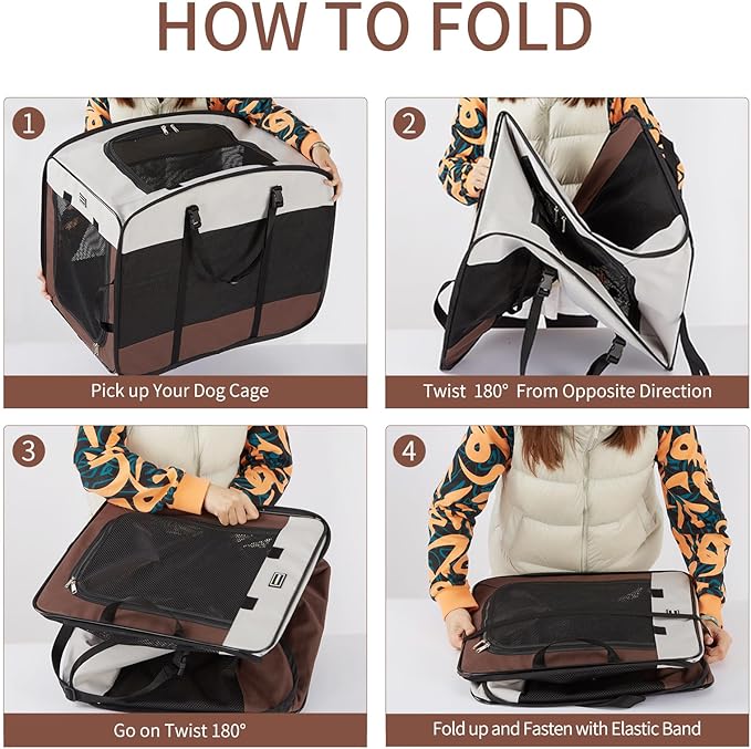 DONORO Dog Kennels and Crates for Medium Dogs, Portable Pop Up Indoor Pet Cage with Sturdy Wire Frame, Collapsible Travel Crate Soft Sided Cat Bag Escape Proof (Brown, 28.0" L x 18.0" W x 22.0" H)