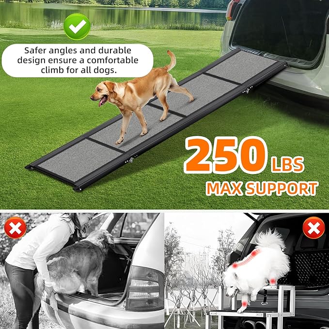 Dog Ramp for Car 𝟕𝟏”𝐱𝟐𝟎” Large Folding Pet Stair Ramps for Truck, SUV, with Non-Slip Surface, Up to 250LBS, Outdoor Dog Car Ramp for Medium & Large Dogs, Portable Pet Steps