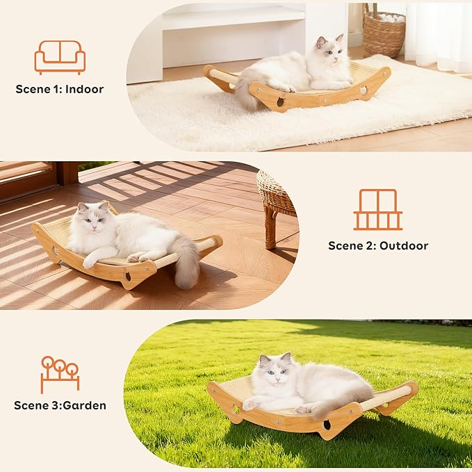 Sisal Cat Scratcher Bed for Natural Bamboo for Indoor Cats, Natural Sisal Mat Hammock for Kittens and Adult Cats,Extra-Larger Cat Scratching Post/Board/pad