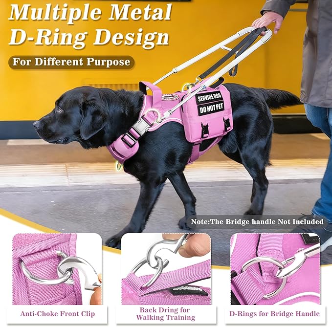 Service Dog Vest with Pockets,Large Dog Harness and Removable Backpack for Training Hiking,Pet Vest with Handle&Molle System for Patches,Pink XL