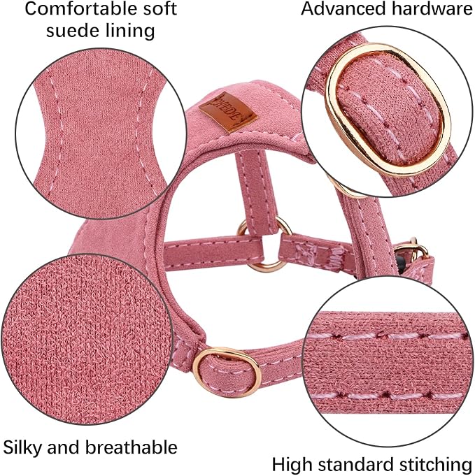 CHEDE No Pull Puppy Harness and Multifunction Dog Leash Set- 8 Colors Soft Adjustable No Choke Escape Proof Cute,Lightweight Pet Vest Harness for Small and Medium Dog (XS, Antique Pink)