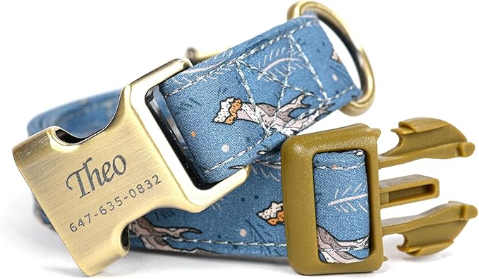 Personalized Dog Collar with Name and Phone Number Engraved,Adjustable Custom Puppy Collar,Organic Cotton Pet Collar for Small Medium Large Boy Girl Dogs