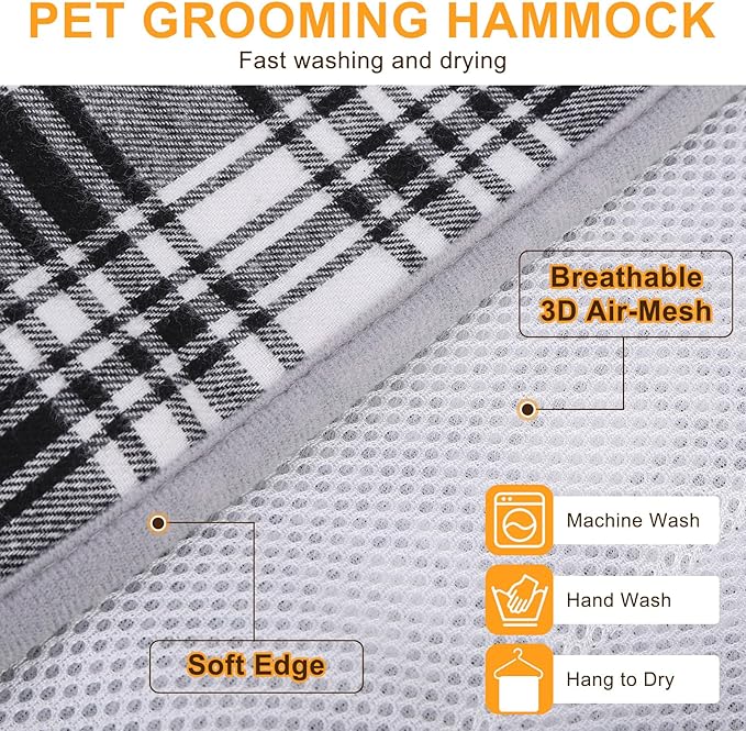 BEAUTYZOO Dog Grooming Hammock, Small Dog Sling for Nail Trimming, Dog Hanging Harness for Claw Care with Thick Fabric Neck Support Wide Strap Restraint Cat Grooming Hammock, Black XS