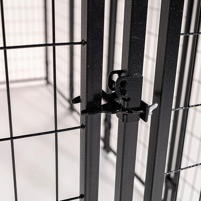 Lucky Dog® Stay Series® Villa Kennels - 4x8x6 ft - Black Powder Coat Steel Frame - Large Outdoor Dog Kennel with Waterproof Canopy Roof and Single Gate Door - Grey