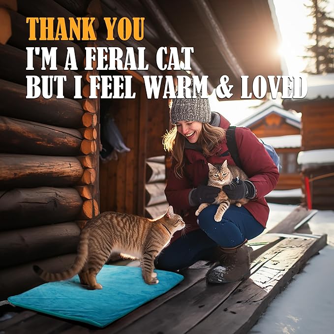 PETNF Outdoor Pet Heating Pad - Waterproof Electric Warming Mat Blanket Safe Heated Bed for Feral Cat Dog & Cat House, Winter Outdoor Use 28"X16"