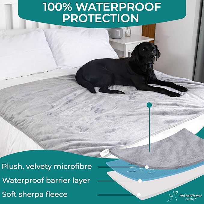 100% Waterproof Dog Blankets for Extra Large Dogs - Soft Fleece Washable Dog Blankets for Couch Protection, Pet Blankets for Bed/Couch, Reversible Fluffy Furniture Protector, 47"x57", Gray/White