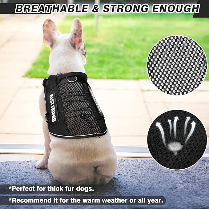 WINSEE Service Dog in Training Mesh Harness with 10 Pet Patches, Soft Air Mesh Breathable Tactical Dog Molle Vest, Reflective Military Pet Vest for Walking Hiking for Large Dogs