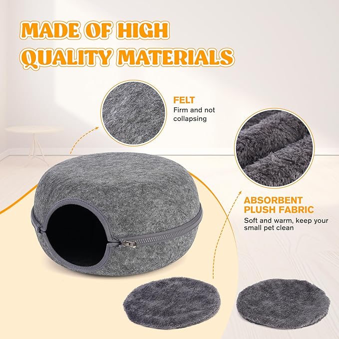 Guinea Pig Hideout 2 Pack, Double Function Guinea Pig Bed with 3 Soft Cushions, Small Animal Cage Accessories for Guinea Pigs, Hamsters, Hedgehogs, and Ferrets (Dark Grey & Dark Grey)